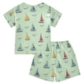 thumbnail image 5 of joogoo Sailboats Vintage Pattern Pajama Sets Short Sleeve Cotton 2-Piece Sleepwear 8Y, 5 of 7