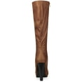 thumbnail image 4 of BLISSFUL STEP Women's Knee High Boots Platform Block Heels Round Toe Zip Boots Brown 10, 4 of 8