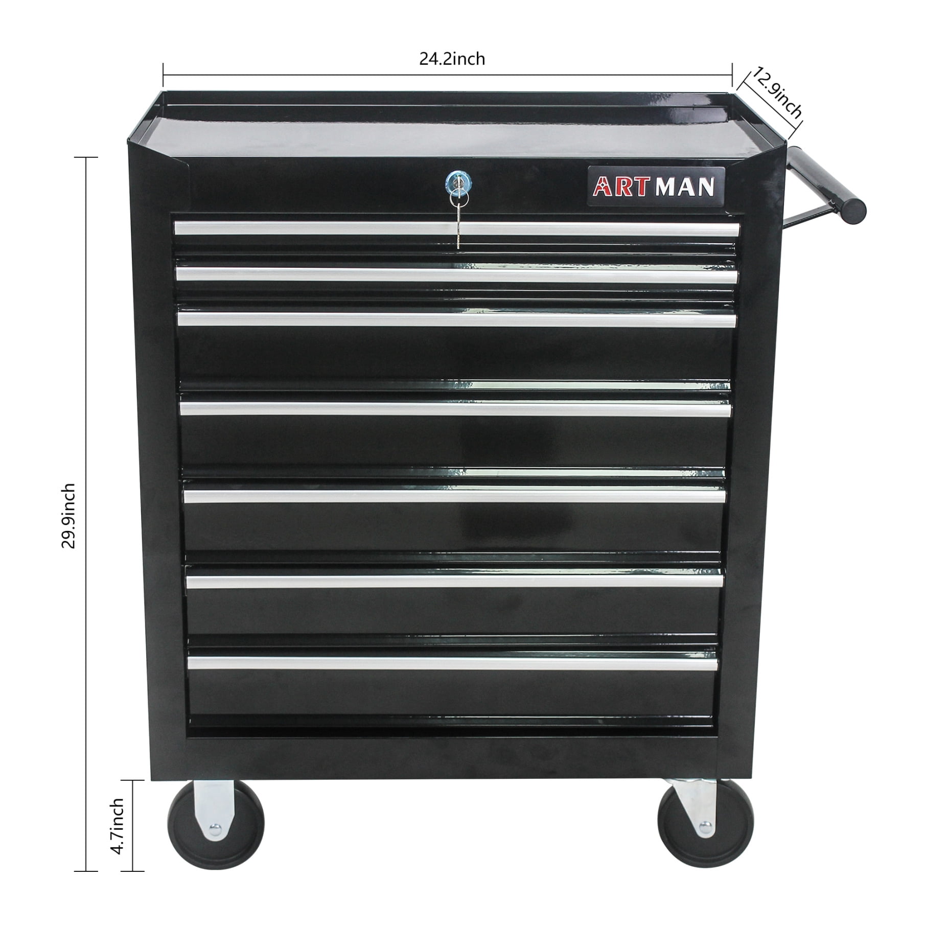 Rolling Tool Chest with Wheels and 7-Drawer, Detachable Tool Cabinet with Lock for Garage, Locking Mechanic Tool Cart Rolling Tool Box for Warehouse, Workshop, Repair Shop, Black