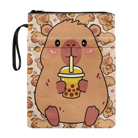 HELLHERO Book Cover Sleeve, 1pcs Polyester Fabric Decorative Design Storage & Portability for Books, Magazines, and Stationery, 11.42 x 8.66 Inch, Capybara Orange Pattern