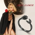 thumbnail image 3 of Black 3D Flower Rose Ring 925 Sterling Silver Leaf Plant Women Promise Ring Jewelry Mother Birthday Christmas Valentine's Day Gift for Her, 3 of 10