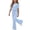 Light Blue, variant on fatyb Girls Clothes 2 Piece Outfits Short Sleeve Tees Tops Flared Long Pants Kids Summer Casual Sets