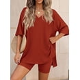 thumbnail image 3 of PRETTYGARDEN 2 Piece Sets for Women Summer Lounge Short Set Spring Matching Biker Shorts V Neck Oversized Shirt Clothing, 3 of 10