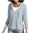 thumbnail image 4 of CaComMARK PI Women's Fleece Lined Zip Up Hoodie Long Sleeve Jacket Lightweight Striped Print Tops with Pockets Blue, 4 of 7
