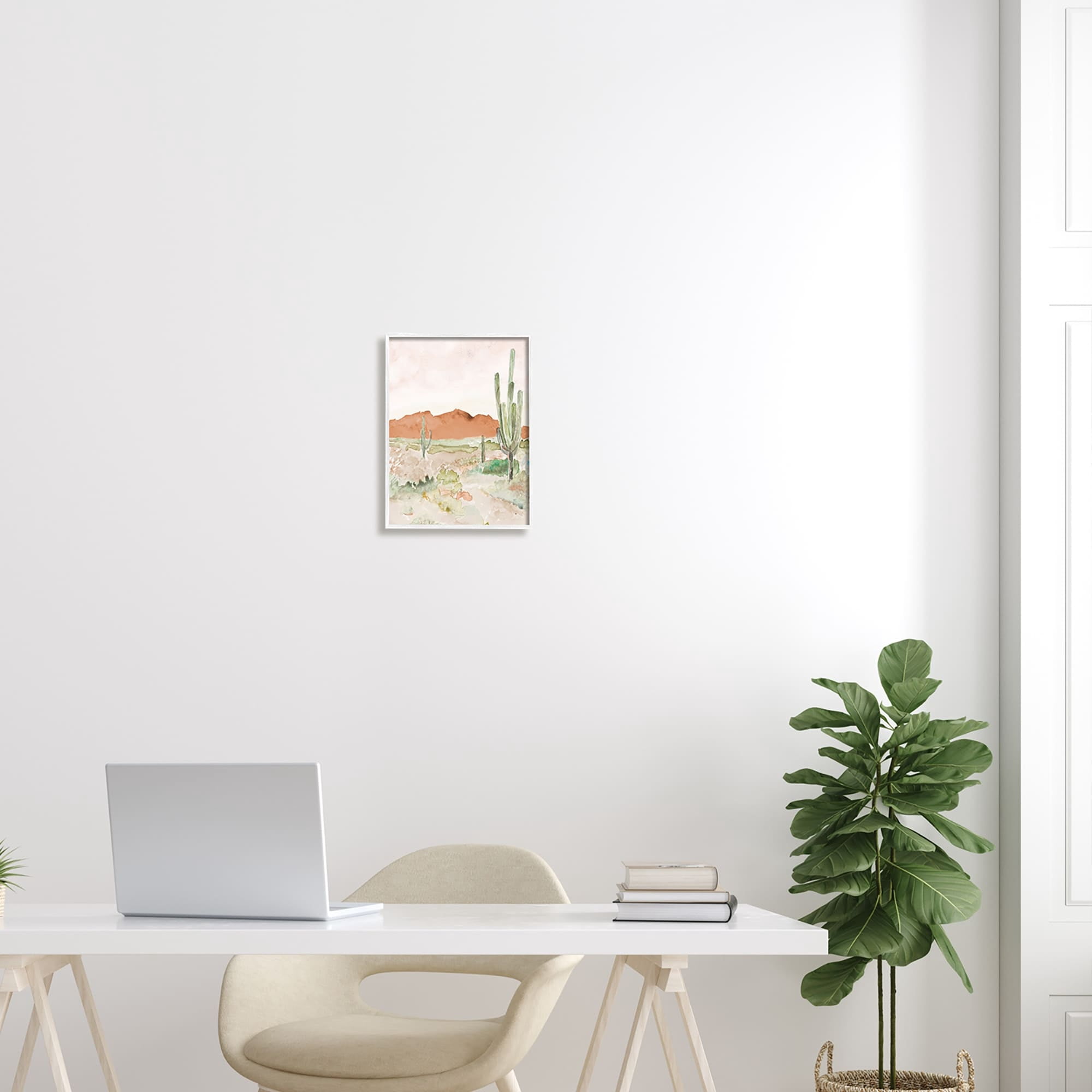 Stupell Industries Cactus Plants Dry Desert Scene Distant Cliffs Painting White Framed Art Print Wall Art, Design by Lanie Loreth