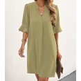 thumbnail image 2 of Summer Dresses for Women V Neck Ruffle Short Sleeve Casual Shift Dress with Pockets Apricot S, 2 of 6