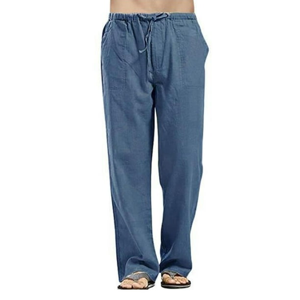 Buy Regular Fit Solid Linen Trousers with Pockets