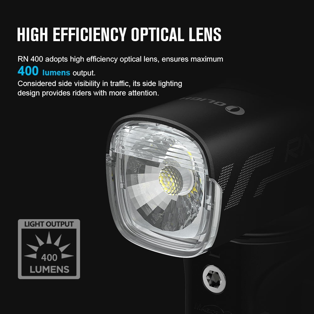 OLIGHT RN400 Bike Light Set USB-C Rechargeable 400 Lumens Bicycle Front Headlight High Quality Night Bicycle Safety Light For Urban Riding and Daily Commuting 89 Meters Waterproof With Charging Cable