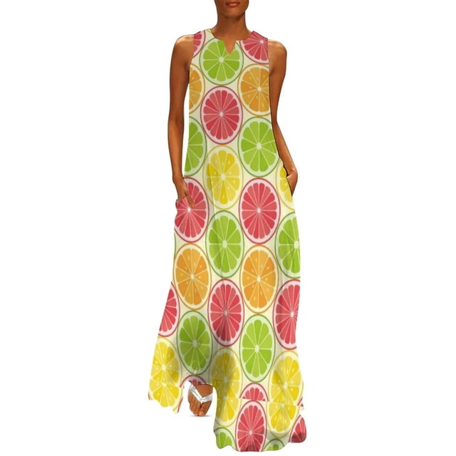 Robe Citron Aquarelle Été Rayures Bleues et Blanches Mode Coréenne Bohemia Longues Robes Design Moderne Maxi Grande Taille