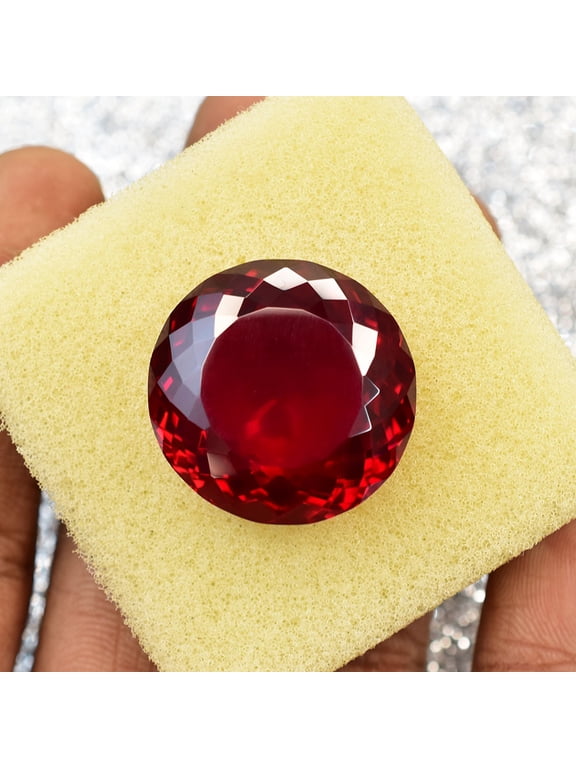 Gemsgrowth Natural Red Ruby Loose Gemstone, 63.4 Carat, Round Cut, Certified, for Jewelry Making, Pendant, Ring, Necklace, Engagement