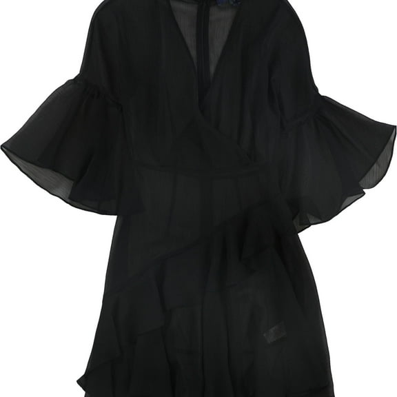 French Connection Womens Semi Sheer Faux Wrap Dress, Black, 0