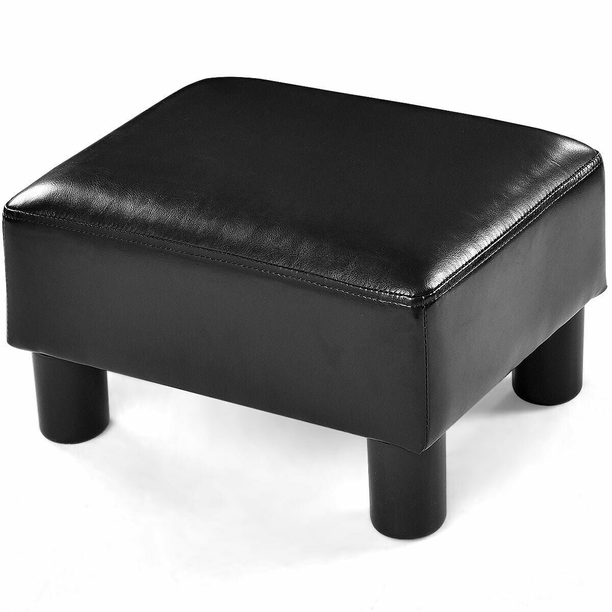 ECOTOUGE Foot Stool Ottoman PU Leather Foot Rest for Chair Low Small Ottoman Modern Upholstered Rectangle Seat Chair Footstool Black
