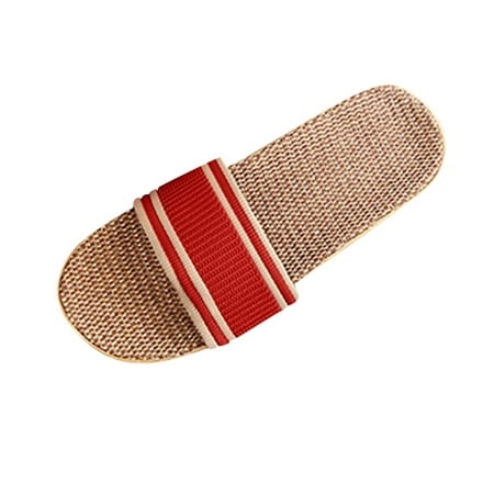 

Women Slippers Women s Anti-slip Linen Home Indoor Open Toe Flat Shoes Beach Slippers Red 6.5