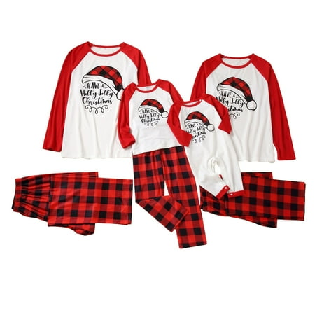 

Matching Family Pajamas Sets Christmas Pjs Letter Print Top and Plaid Pants Sleepwear