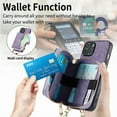 thumbnail image 3 of Wallet Case Compatible with iPhone 13, Classic PU Leather Zipper Pocket Car Key / Cash / Coin / Card Slots Shoulder Strap Kickstand Back Case for iPhone 13, Purple, 3 of 10