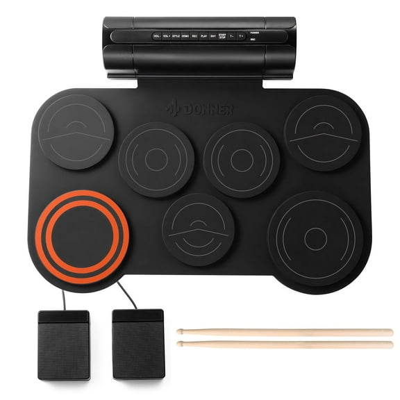 Donner Kids Electric Drum Set for Beginners, 12 Demo Roll up Quiet Drum Pad, Built-in Speaker, Musical instruments Toys for Child