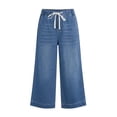 thumbnail image 5 of ASDFVBKG Women's Wide Leg Baggy Jeans Cropped Trendy Capri Jeans Stretch Denim Pull on Raw Hem Summer Denim Trouser Navy M, 5 of 5