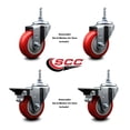 thumbnail image 2 of 3.5 Inch Red Polyurethane 3/8 Inch Threaded Stem Caster Set 2 Brakes SCC, 2 of 2