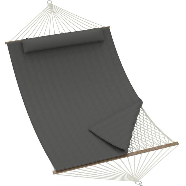 Hammock with Stand 2 Person - Cotton Rope Hammock with Polyester Pad - Adjustable Steel Frame - 2 in 1 Outdoor Hammock for Patio Backyard Garden Beach - Dark Gray Color