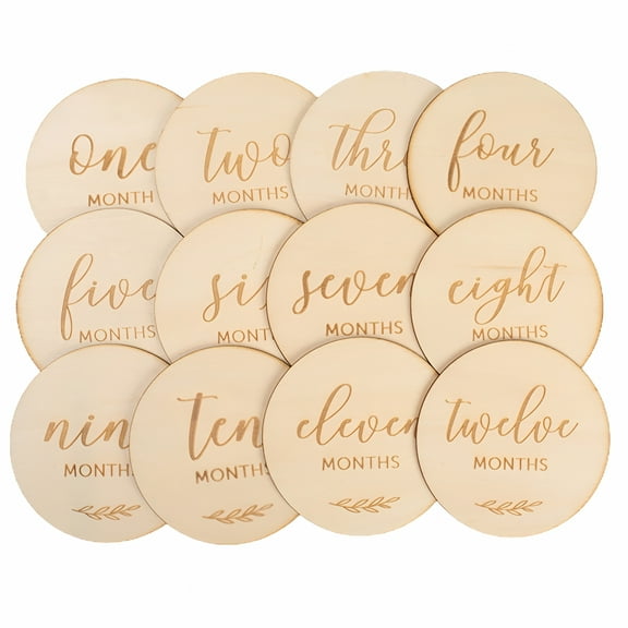CCOCC 12pcs Wooden Baby Monthly Milestone Cards Wood Disc Circles Cutouts
