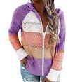 thumbnail image 2 of Usmixi Weekly Deals Winter Sweatshirt Coat for Women Hooded Coat for Women Plus Size Cozy Knitted Hollowed Sweater Outerwear Long Sleeve Open Front Zip Drawstring Hoodies Top Casual Sweatshirt Coat, 2 of 7