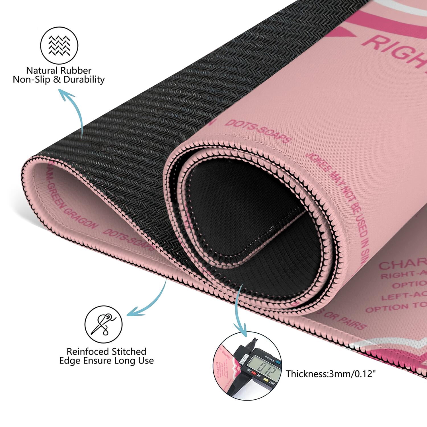 Pink Mahjong Mat with Rules, 31.5*31.5in Anti Slip American Mahjong Mat for Table, Noise Reduction, Neoprene Mah jongg Mats with Carrying Bag & 3 Dices, Mahjong Supplies Gift, Board Tile Games Mats