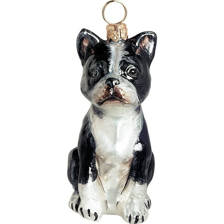 Boston Terrier Dog Ornament - Boston Terrier Sitting Dog Blown Glass Polish Christmas Ornament Tree Decoration