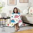 thumbnail image 4 of Wearable Blanket,White Cartoon Dinosaurs Flowers Pattern Hooded Wearable Flannel Blanket for Adults & Teens,Winter Poncho Shawl Wrap Cape Cozy Anti-Pill,50"x60", 4 of 5