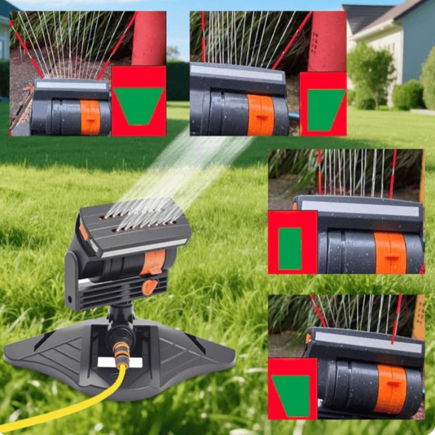 16-Nozzle Oscillating Sprinkler, Oscillating Lawn Sprinklers Adjustable, Water Sprinklers for Lawn Yard Garden Watering (Green, with A Set Nozzles)
