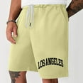 thumbnail image 2 of Short Shorts for Men Resort Letter Print Elastic Waist Breathable Drawstring Style Beach Shorts Running Shorts for Men Light Yellow L, 2 of 4