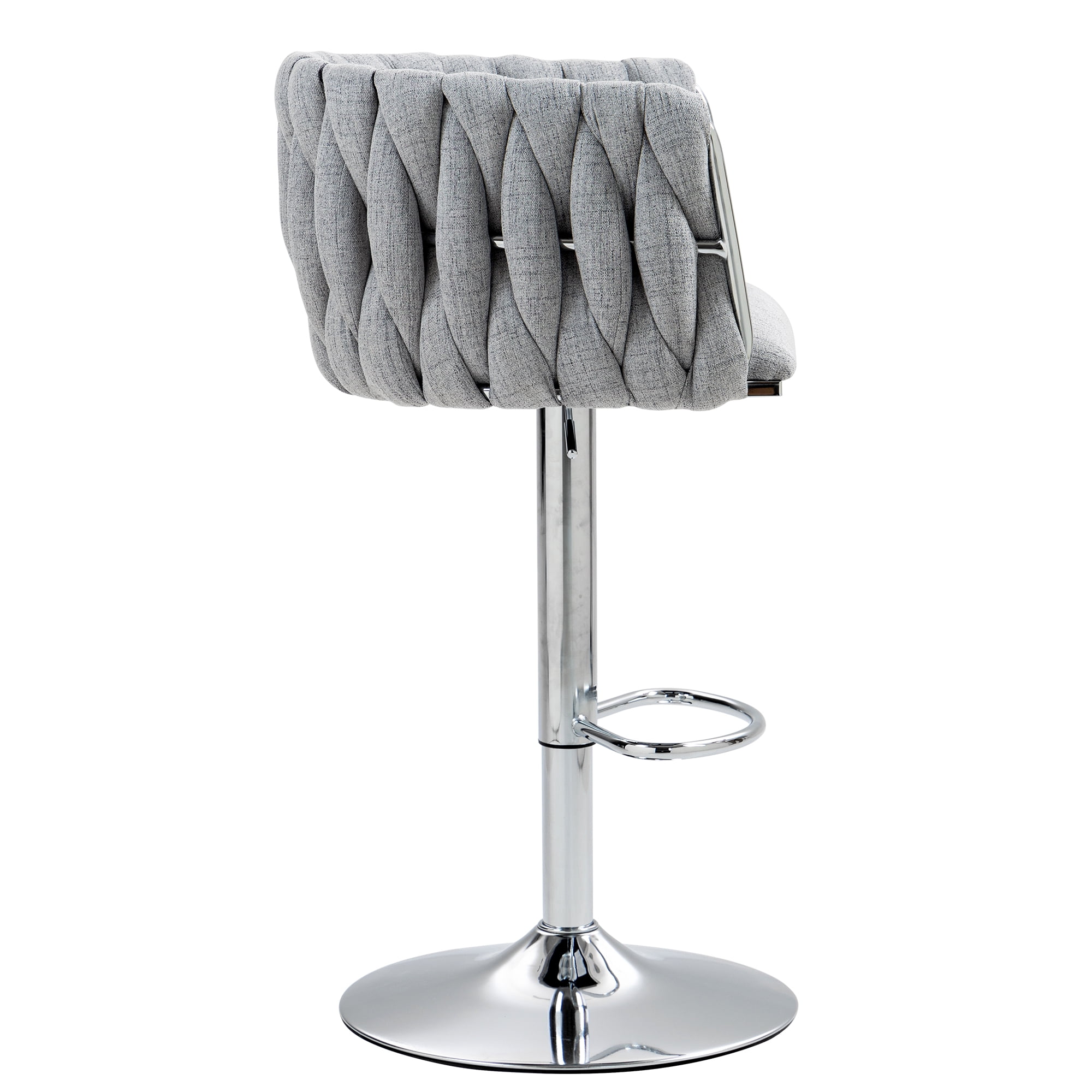 Swivel Bar Stool Set of 2, Adjustable Counter Height Chair with Woven Back and Footrest for Kitchen Cafe, Gray