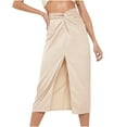 thumbnail image 2 of GERsome Women's Fold Pleated Asymmetrical Split Thigh High Waist Midi Ruched Skirt, 2 of 7