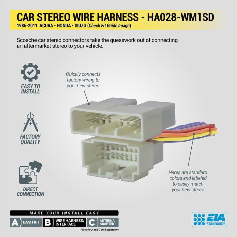 Sound way - Wiring Harness Adapter Connector Car Radio ISO Kompatibel with Honda, Suzuki, Acura, Fiat 16 sedici, Opel Agila