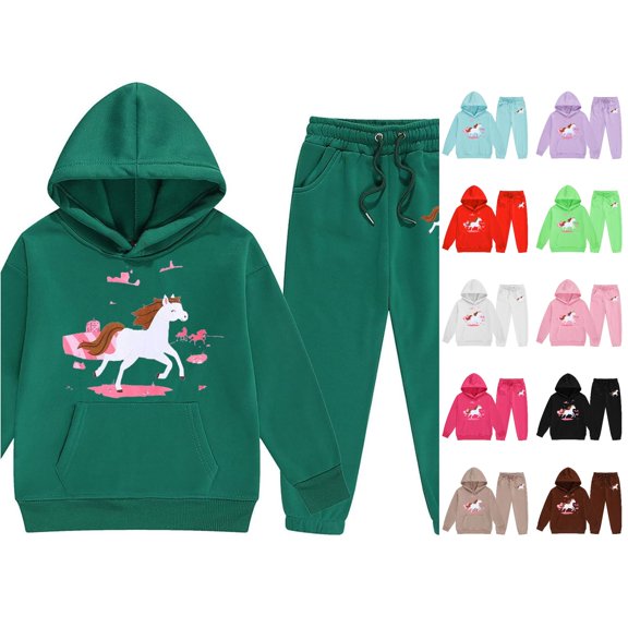 VOUZZA Kids Graphic Hoodie Jogger Set, Long Sleeve Hooded Sweatshirt and Pants 2 Piece, Kids Tracksuit, Toddler Matching Clothes