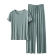 thumbnail image 3 of Sentmoon 2 Pcs Ensembles de Pyjamas pour Femmes Col Ras du Cou Aguichant Vêtements de Nuit pour Femmes Manches Courtes Décontracté Couleur Unie Robe de Nuit Douce et Confortable pour l'Heure du Coucher Confortable Vert Menthe G, 3 of 4