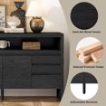 thumbnail image 6 of 60 Inch 3-Door Sideboard with Drawers Modern Solid Ash Veneer MDF Storage Cabinet Black for Living Room Dining Hallway, 6 of 7