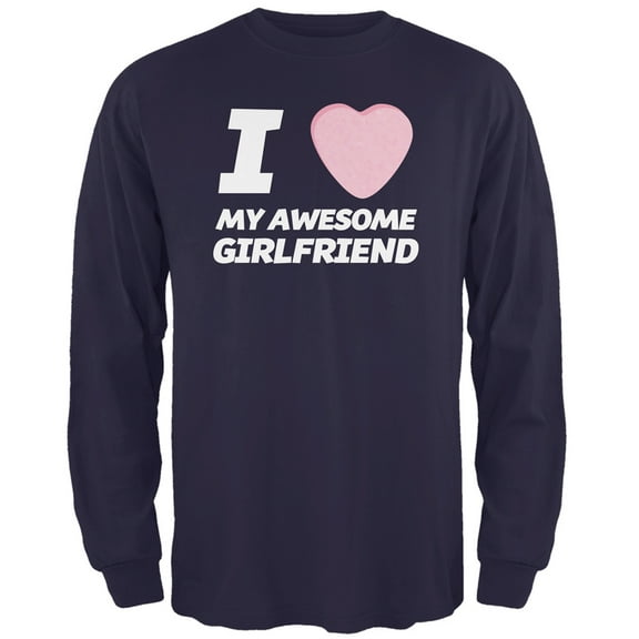 I Love My Awesome Girlfriend Candy Heart Navy Adult Long Sleeve T-Shirt - X-Large