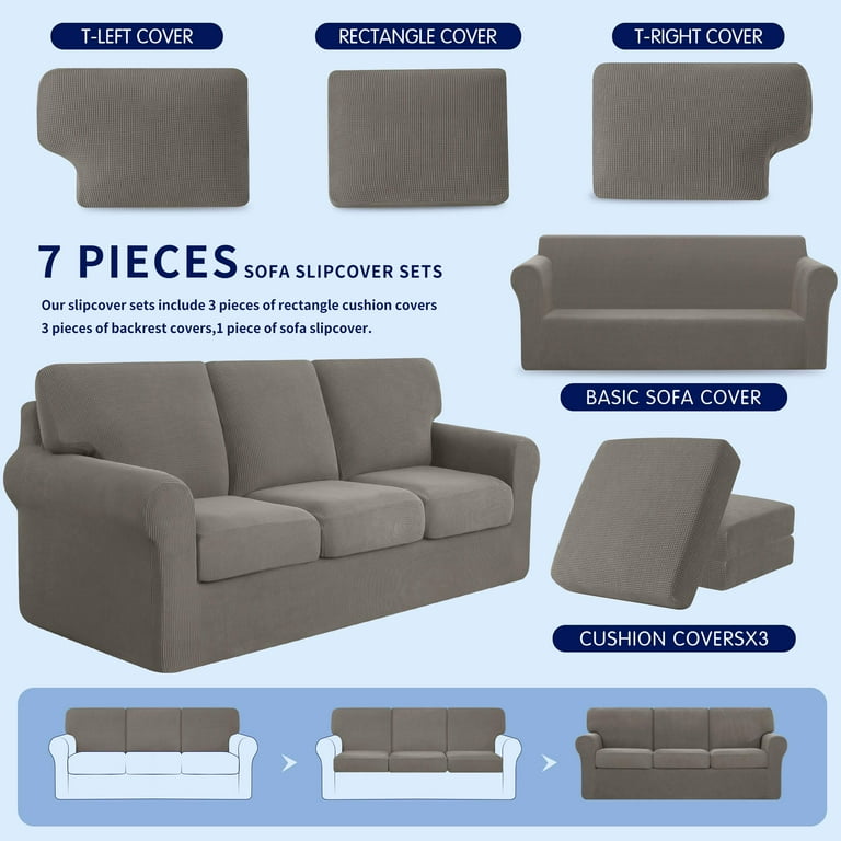 Subrtex Sofa Slipcover Sets 7 Pieces Stretch Couch Cover Backrest Cushion  Covers (Sofa, Gray) 