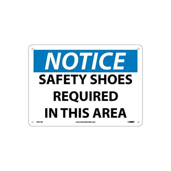 National Marker Notice Signs; Safety Shoes Required In This Area 10X14 .040 Aluminum N341AB