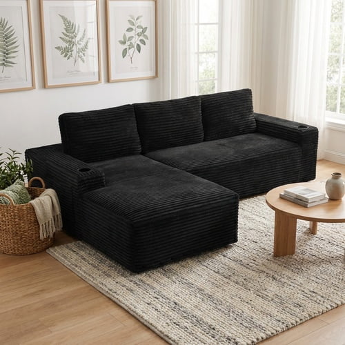 104" Cloud Sectional Couch with L-Shape Chaise,Modern Minimalist Upholstered Couches with Deep Seat,Corduroy Boneless Couches for Living Room Bedroom,No Assembly Required (