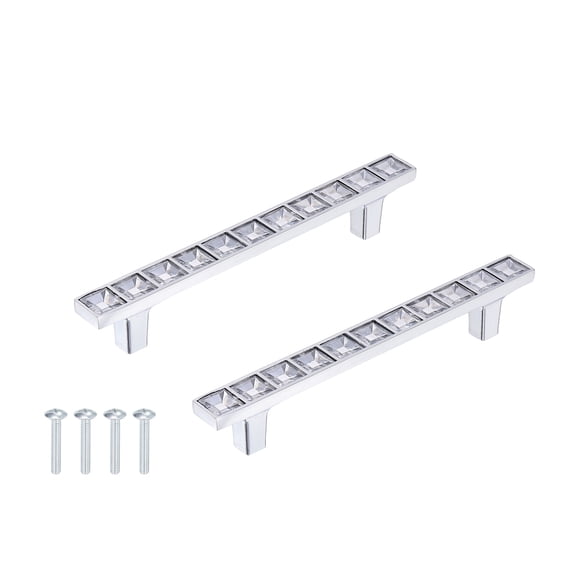 Uxcell Crystal Drawer Pulls, 3.8" Hole Center Zinc Alloy Cabinet Pulls Handles with Screws for Kitchen Bedroom Dresser Cupboard Wardrobe, Silver, 2 Pcs (5" Length)