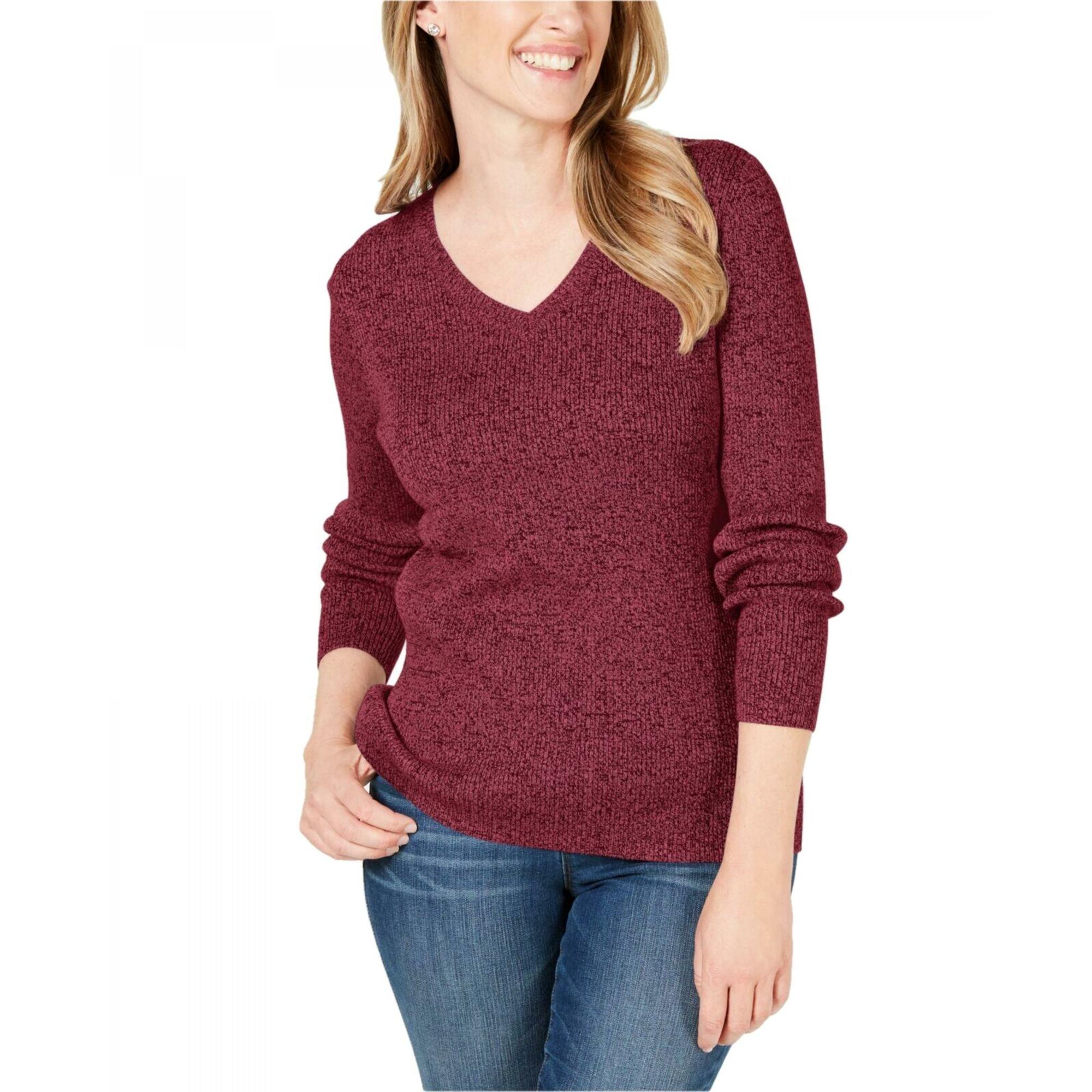 Karen Scott Women's Ribbed V-Neck Sweater Bright Red Size Small -  Walmart.com