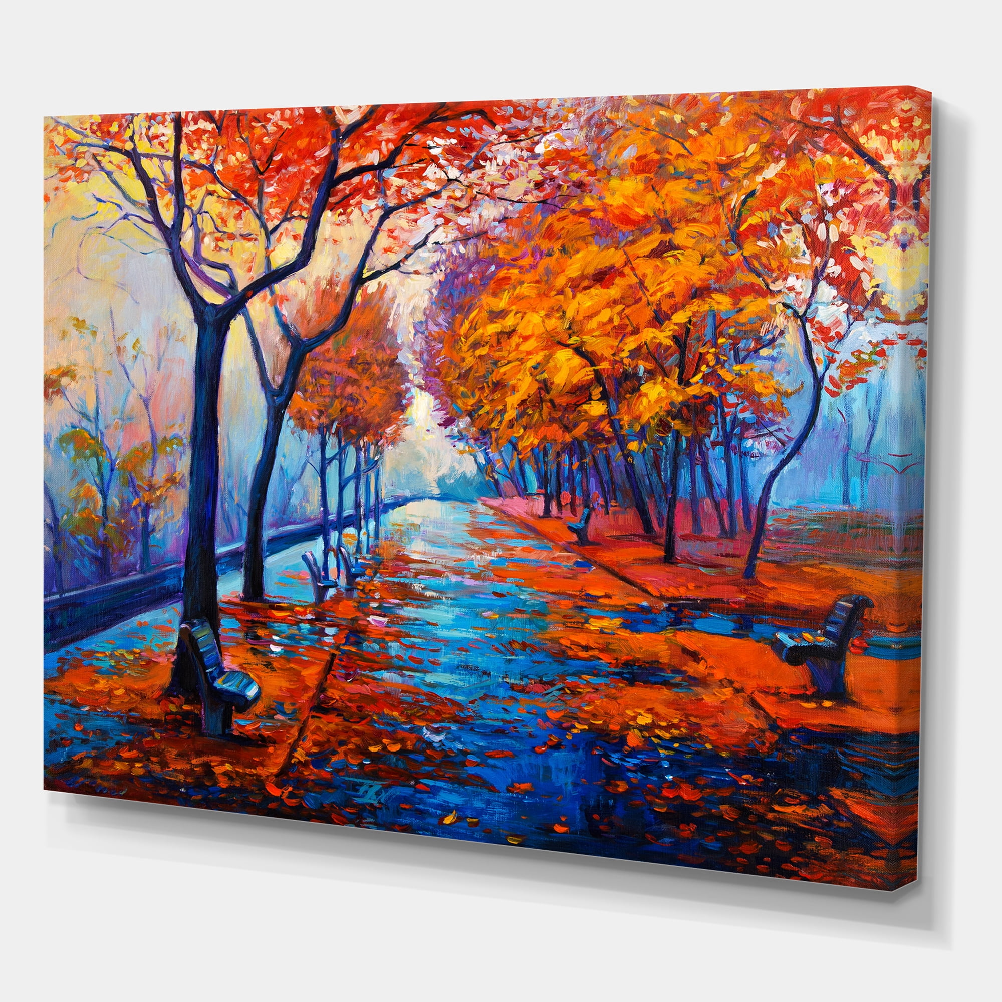 Designart ' Orange Autumn Landscape With Little Road III ' Traditional Canvas Wall Art Print