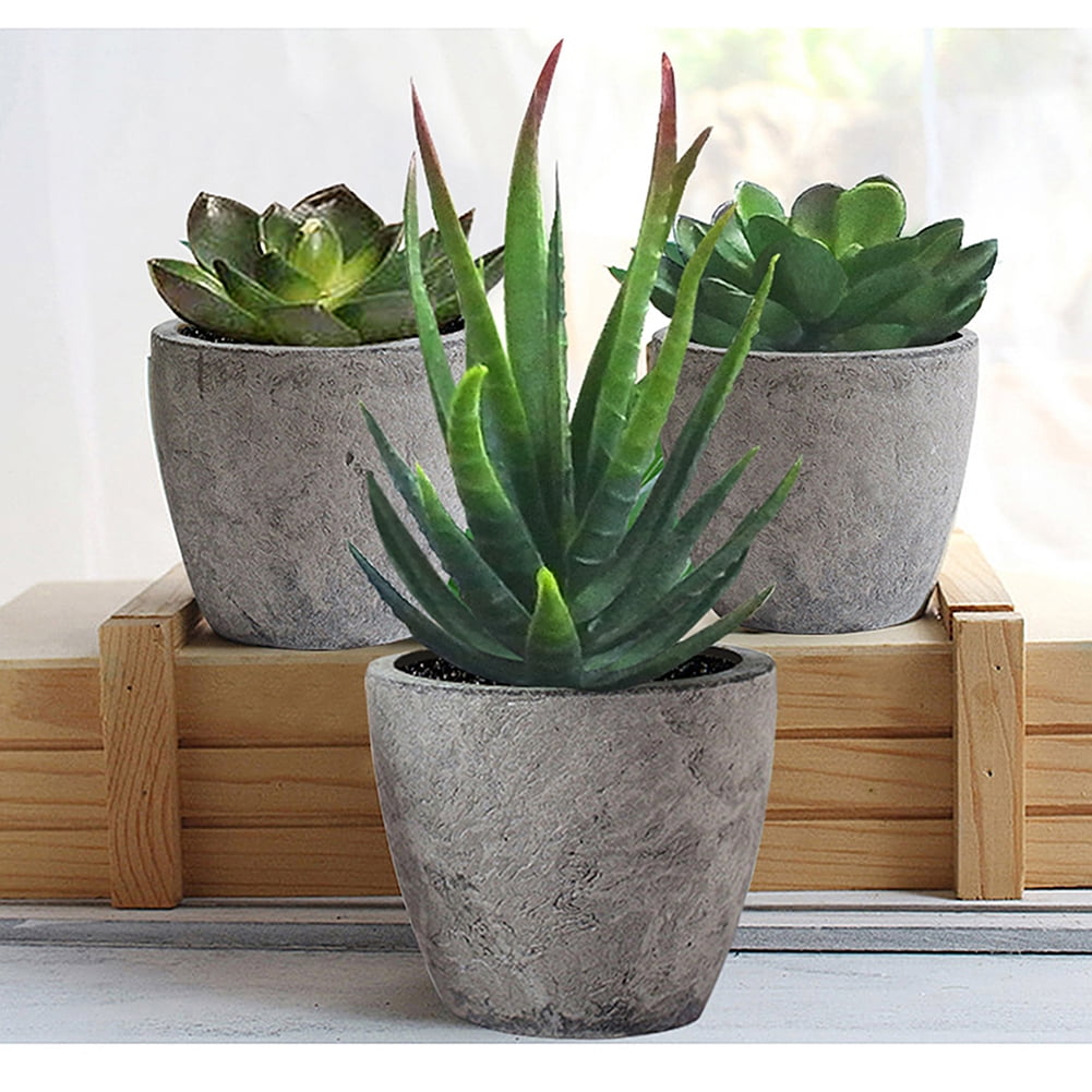 Kadyn 5Pcs Artificial Succulent Cactus Plants, Faux Succulent Cactus Plants with Gray Pots, ABS Plastic Artificial Cactus Plants for Home Decor, Green