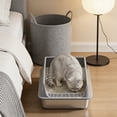 thumbnail image 5 of Stainless Steel Cat Litter Box - 11.8x15.7x7.8in Large Metal Litter Box with High Side, Anti-Leakage Non-Sticky Easy Cleaning for Small and Large Cats, Gray, 5 of 6