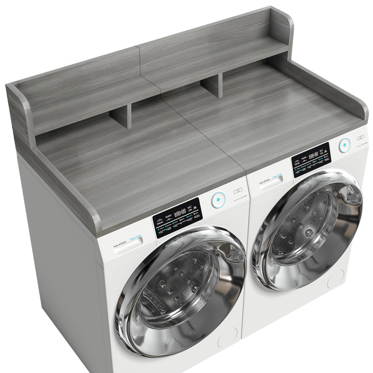 54" x 27.5" Double Layer Washer Dryer Countertop  GS  Laundry Wood Shelf Topper with Non-Slip Pads & Edge for Laundry Room Storage