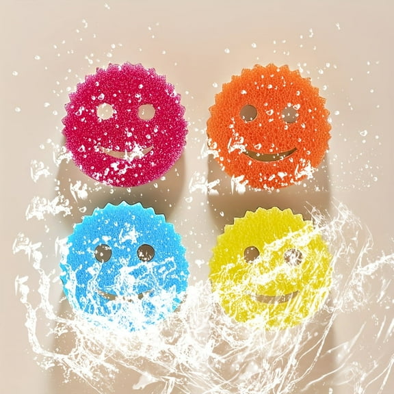 8PCS of smiling face shaped temperature-sensitive sponge, which softens in hot water and hardens in cold water, is used for kitchen cleaning, dishwashing