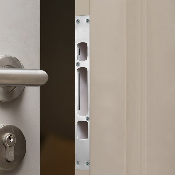 HORIALENCE 2Pcs Long Deadbolt Strike Plate for Homeowners Door Locks 10.2X1.2X0.3In Silver Color