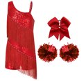 thumbnail image 1 of dPois Justaucorps à Franges pour Filles, Paillettes, Robe de Danse Latine, Léotard avec Accessoires, Ourlet à Franges, Tutu, Rouge 16, 1 of 6