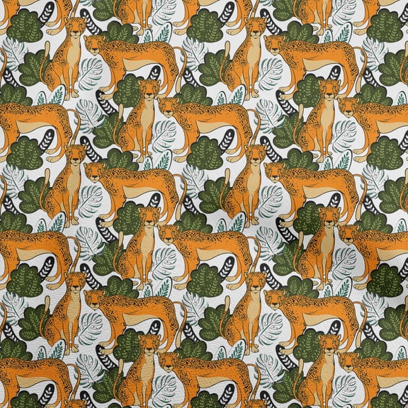 oneOonePolyesterSpandexOrangeFabricTropicalLeafWithAnimalDiyClothingQuiltingFabricPrintFabricByYard56InchWide